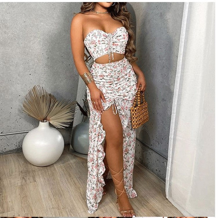 Ruffled Cropped Top And Long Elegant Women