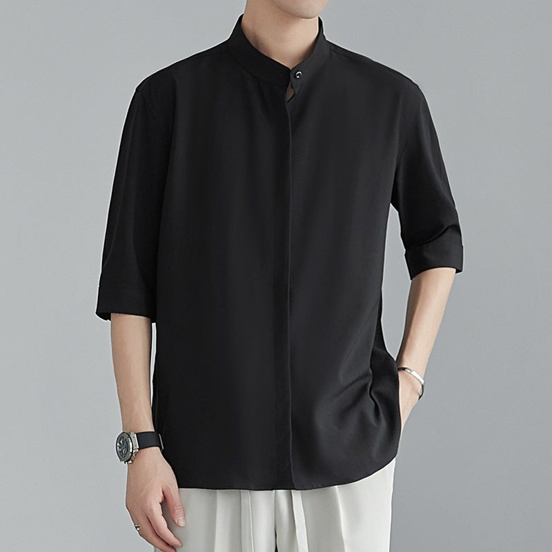 Chinese Men's Shirt Summer Stand Collar Shirt Half Sleeve Shirt Men