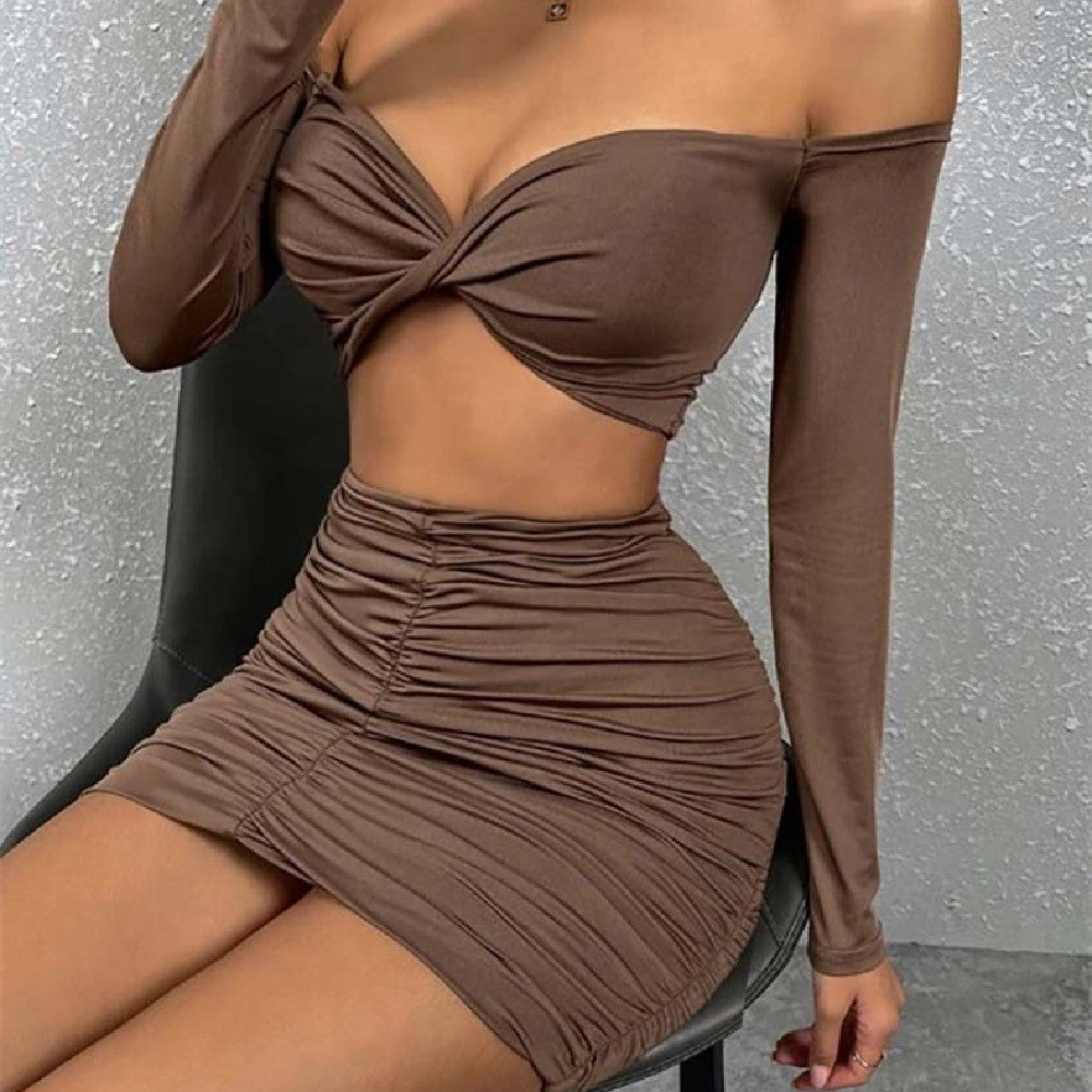 European American Summer New Cropped Top Ruffle Hip Skirt Suit Women