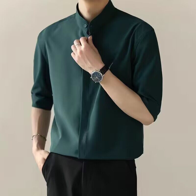 Chinese Men's Shirt Summer Stand Collar Shirt Half Sleeve Shirt Men
